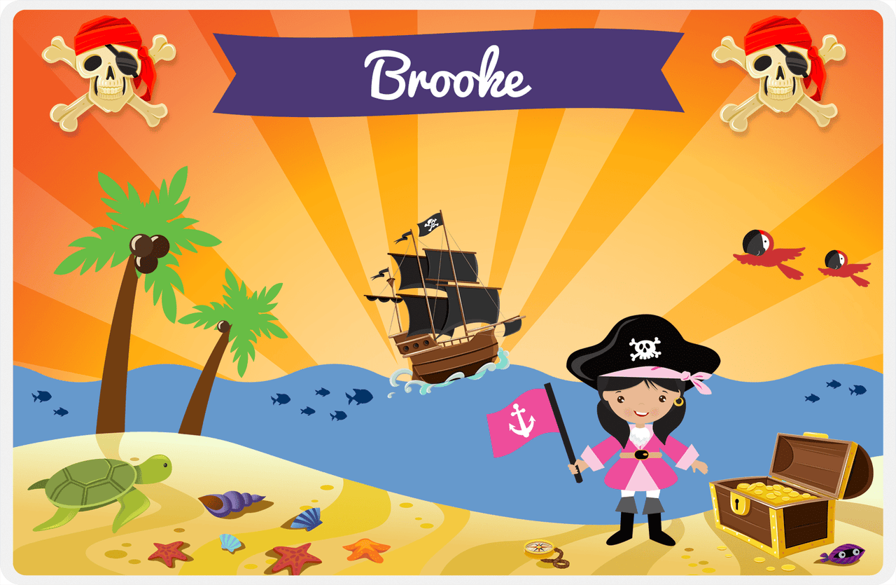 Personalized Pirate Placemat - Girl Pirate with Flag IV - Black Hair Girl -  View