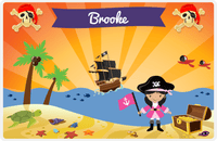 Thumbnail for Personalized Pirate Placemat - Girl Pirate with Flag IV - Black Hair Girl -  View