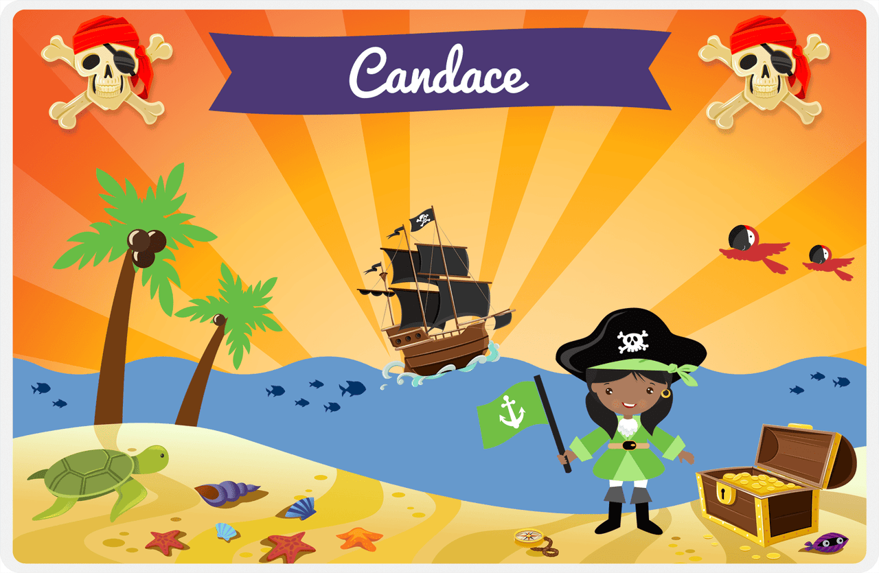 Personalized Pirate Placemat - Girl Pirate with Flag IV - Black Girl -  View
