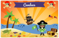 Thumbnail for Personalized Pirate Placemat - Girl Pirate with Flag IV - Black Girl -  View