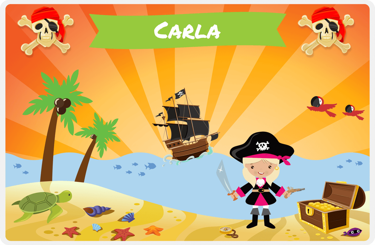 Personalized Pirate Placemat - Girl Pirate with Sword IV - Blonde Girl -  View