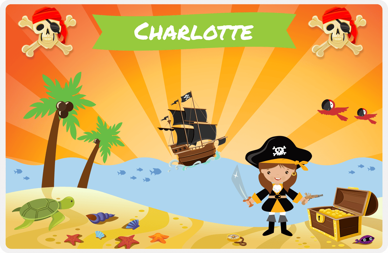 Personalized Pirate Placemat - Girl Pirate with Sword IV - Brunette Girl -  View