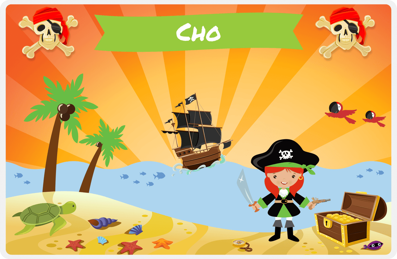 Personalized Pirate Placemat - Girl Pirate with Sword IV - Redhead Girl -  View