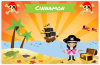 Thumbnail for Personalized Pirate Placemat - Girl Pirate with Sword IV - Black Hair Girl -  View