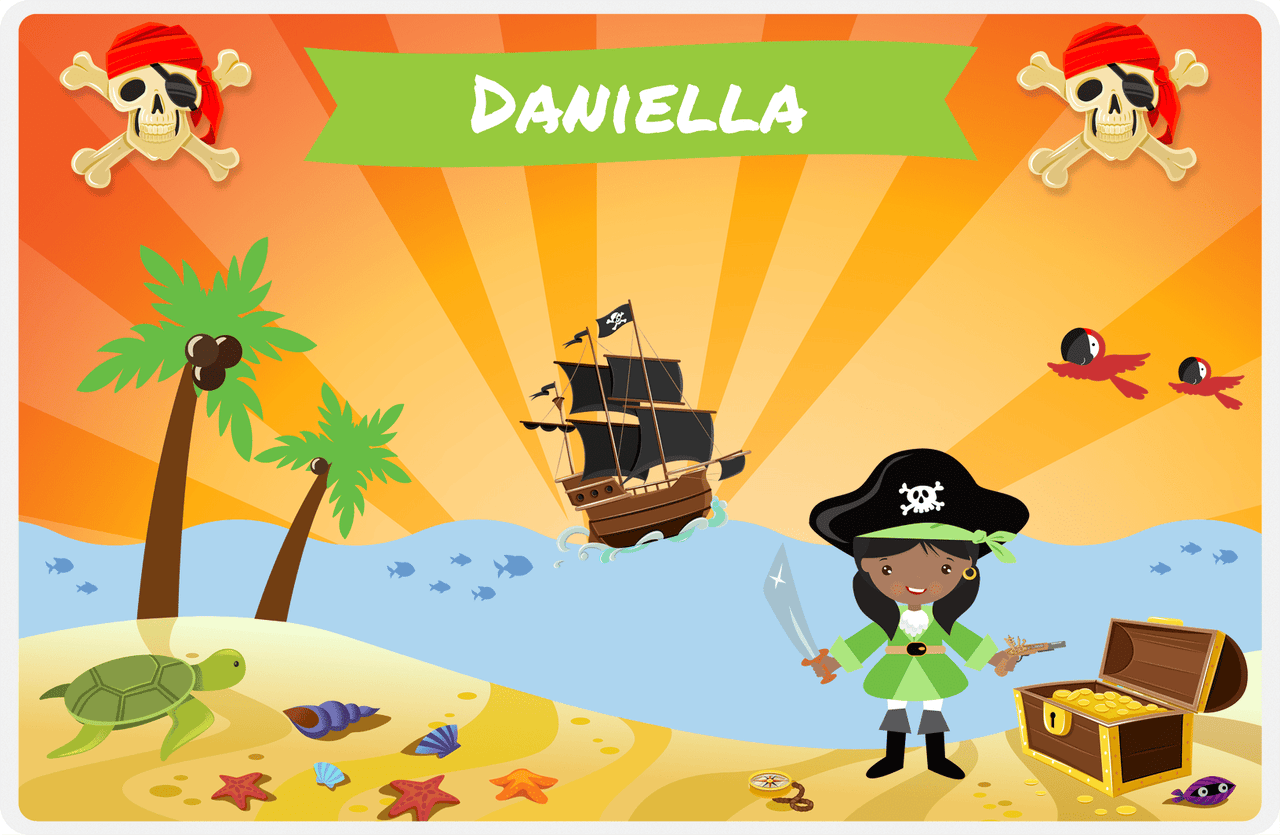 Personalized Pirate Placemat - Girl Pirate with Sword IV - Black Girl -  View