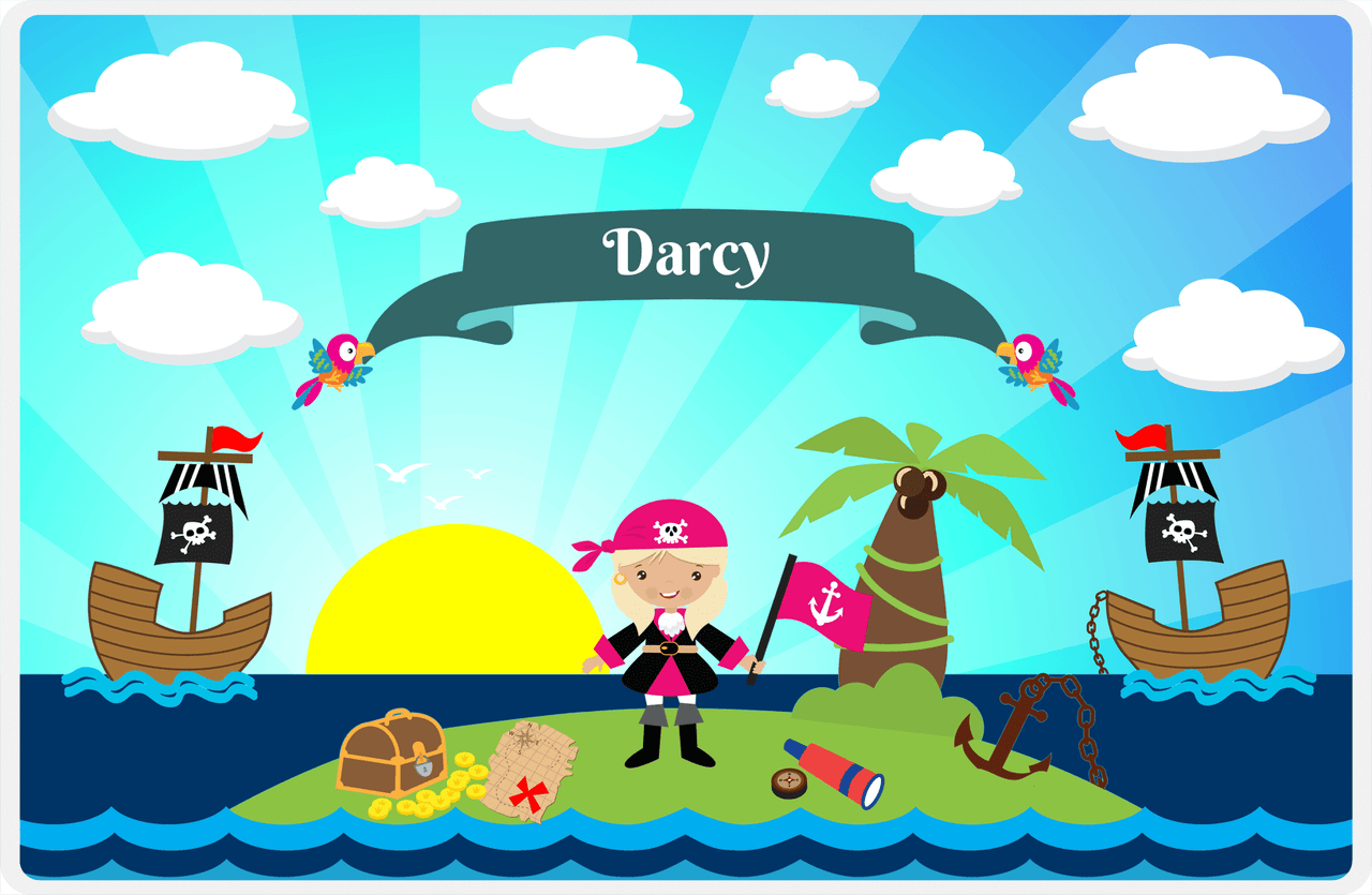 Personalized Pirate Placemat - Girl Pirate with Flag V - Blonde Girl -  View