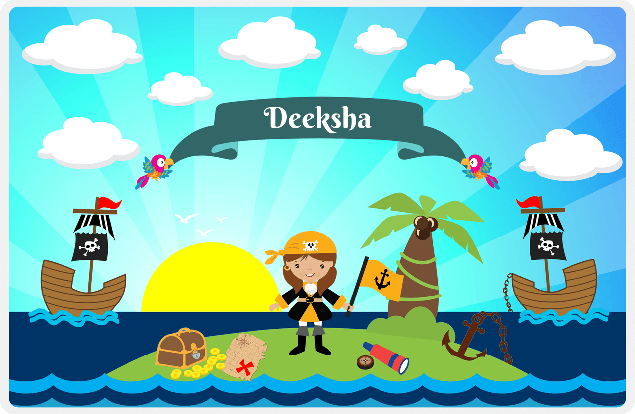 Personalized Pirate Placemat - Girl Pirate with Flag V - Brunette Girl -  View