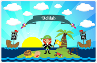 Thumbnail for Personalized Pirate Placemat - Girl Pirate with Flag V - Redhead Girl -  View