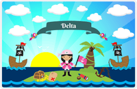 Thumbnail for Personalized Pirate Placemat - Girl Pirate with Flag V - Black Hair Girl -  View