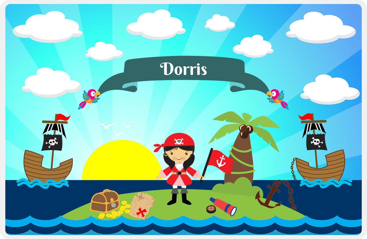 Personalized Pirate Placemat - Girl Pirate with Flag V - Asian Girl -  View