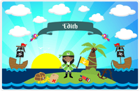 Thumbnail for Personalized Pirate Placemat - Girl Pirate with Flag V - Black Girl -  View
