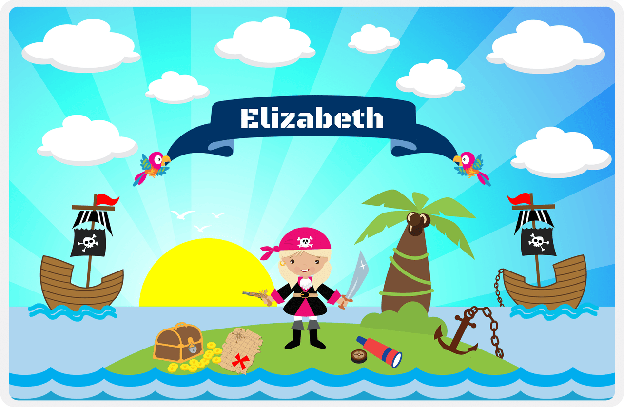 Personalized Pirate Placemat - Girl Pirate with Sword V - Blonde Girl -  View