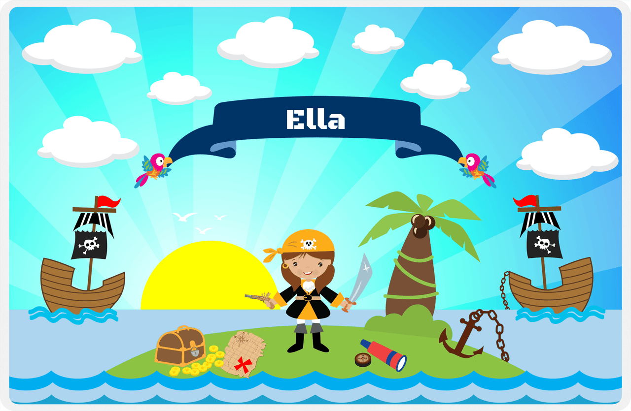 Personalized Pirate Placemat - Girl Pirate with Sword V - Brunette Girl -  View