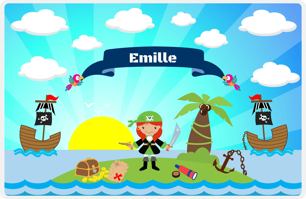 Personalized Pirate Placemat - Girl Pirate with Sword V - Redhead Girl -  View