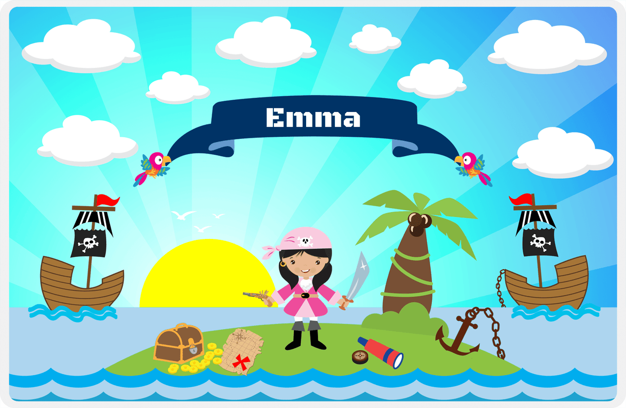 Personalized Pirate Placemat - Girl Pirate with Sword V - Black Hair Girl -  View