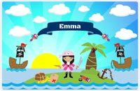 Thumbnail for Personalized Pirate Placemat - Girl Pirate with Sword V - Black Hair Girl -  View