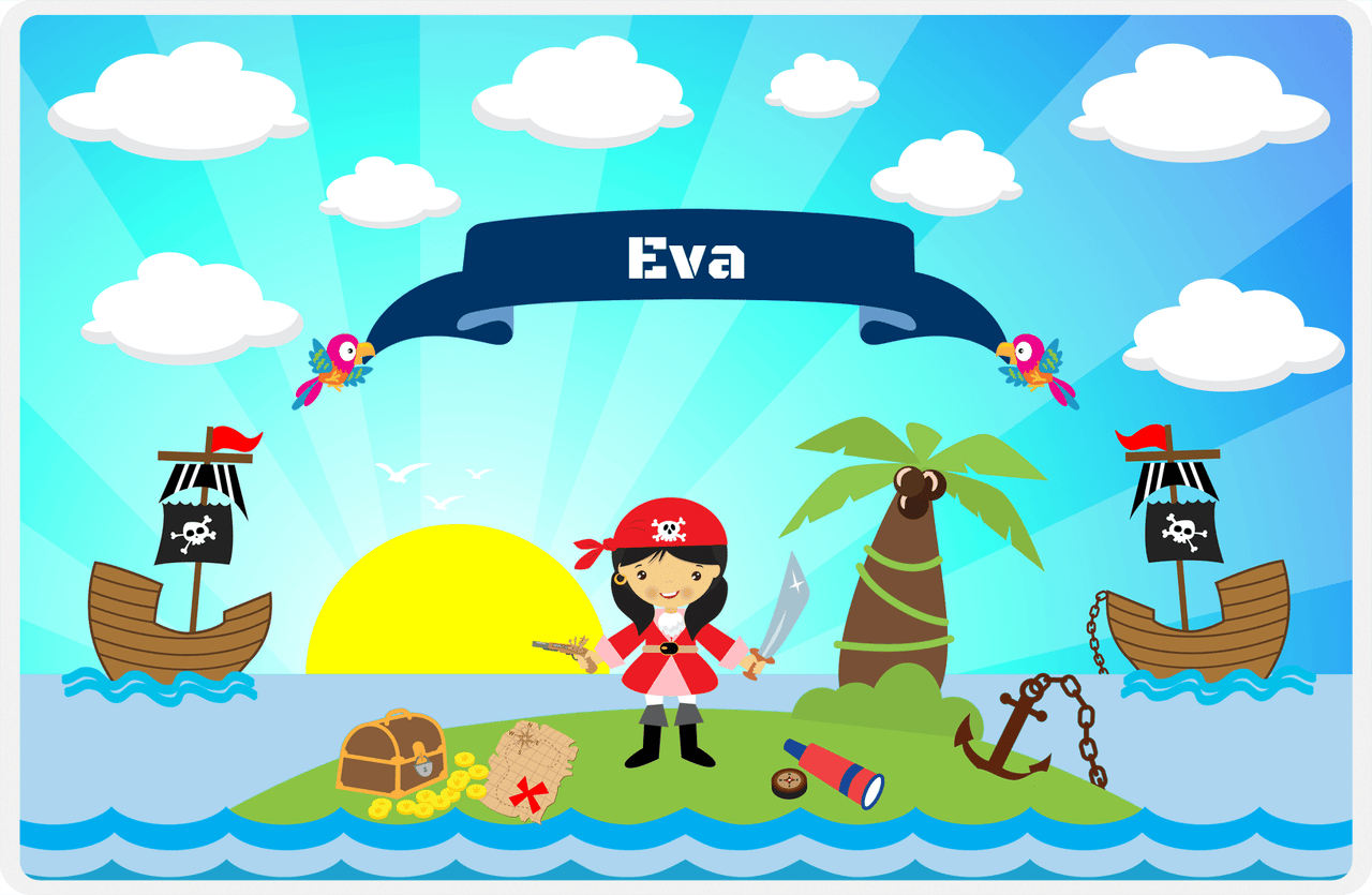 Personalized Pirate Placemat - Girl Pirate with Sword V - Asian Girl -  View