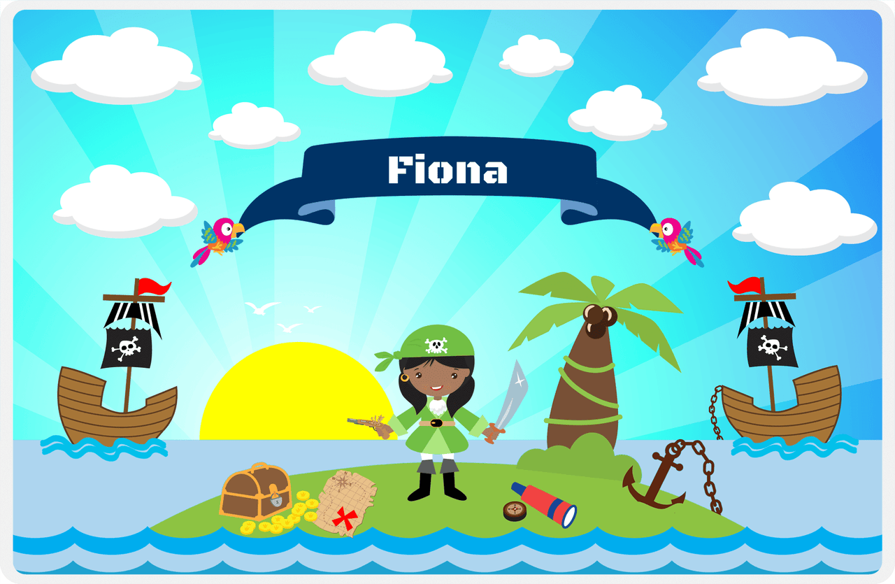 Personalized Pirate Placemat - Girl Pirate with Sword V - Black Girl -  View