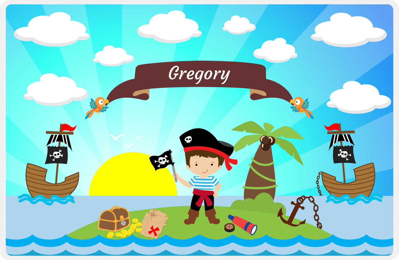 Personalized Pirate Placemat - Boy Pirate with Flag V - Brown Hair Boy -  View