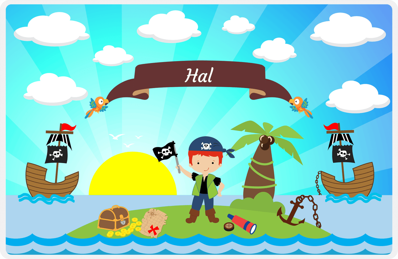 Personalized Pirate Placemat - Boy Pirate with Flag V - Redhead Boy -  View