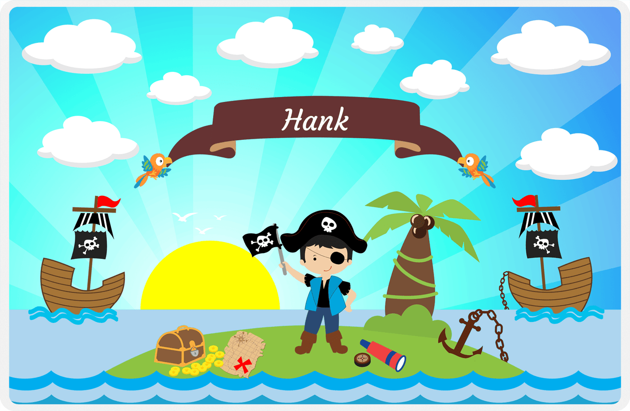 Personalized Pirate Placemat - Boy Pirate with Flag V - Black Hair Boy -  View