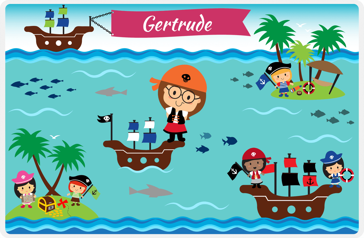 Personalized Pirate Placemat - Girl Pirate VI - Brunette Girl -  View