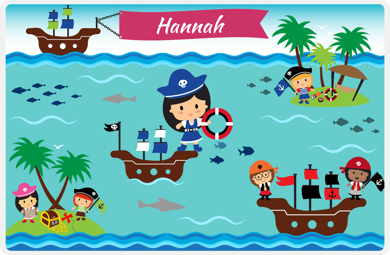 Personalized Pirate Placemat - Girl Pirate VI - Black Hair Girl -  View