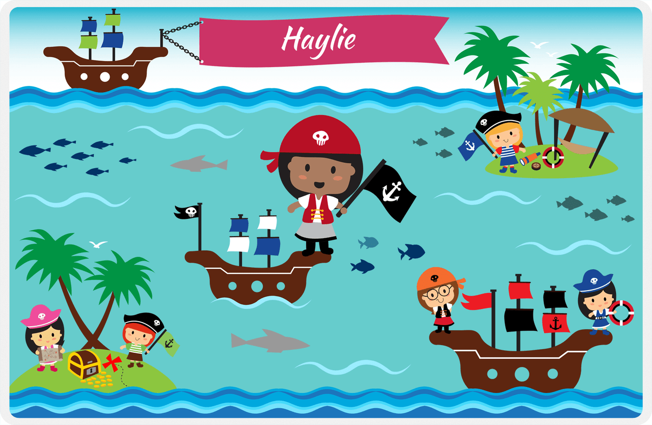 Personalized Pirate Placemat - Girl Pirate VI - Black Girl -  View