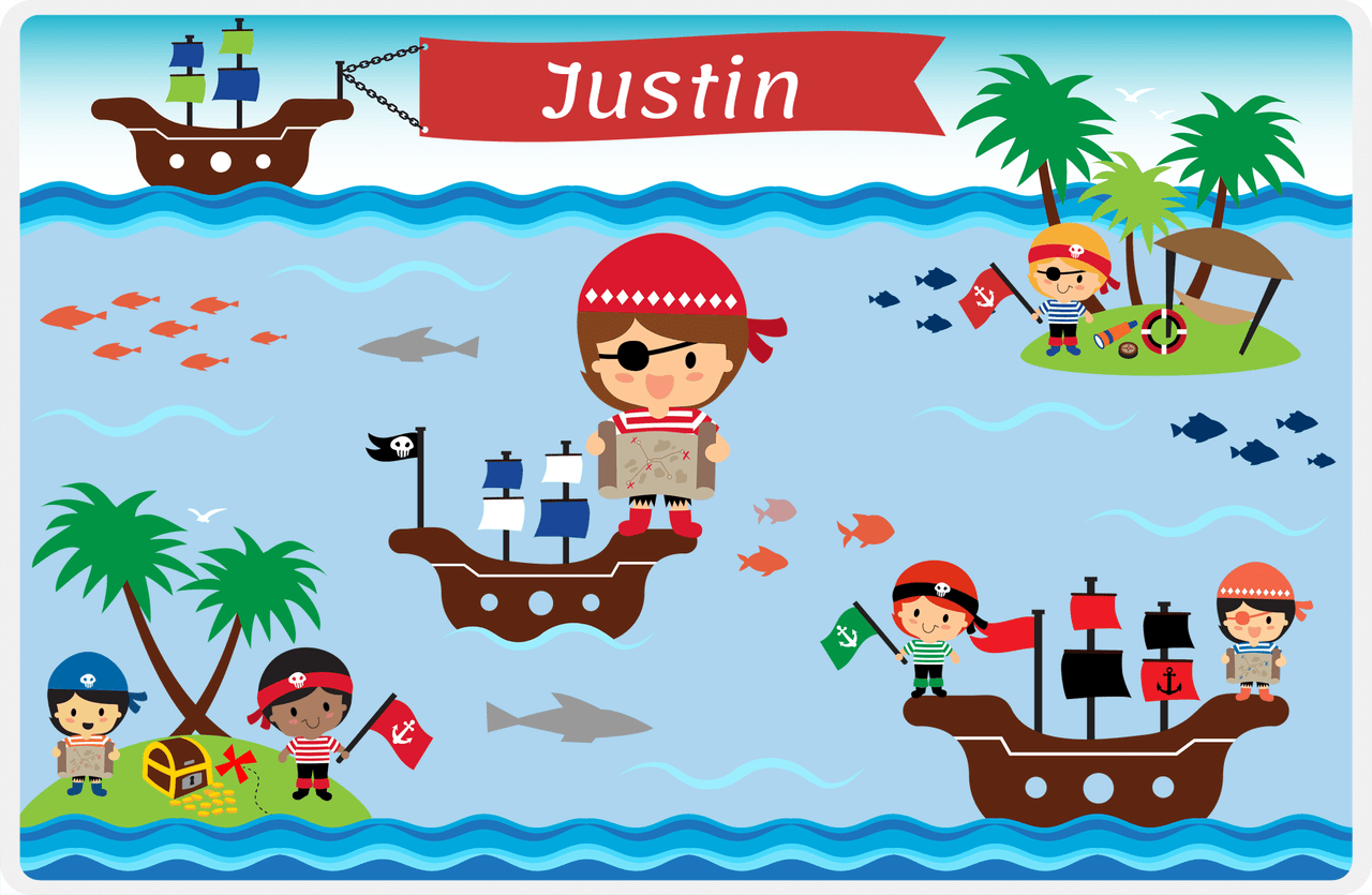 Personalized Pirate Placemat - Boy Pirate VI - Brown Hair Boy -  View