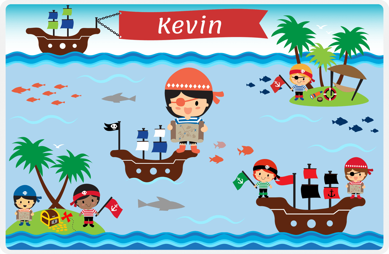 Personalized Pirate Placemat - Boy Pirate VI - Black Hair Boy -  View