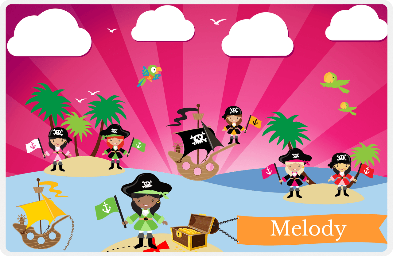 Personalized Pirate Placemat - Girl Pirate with Flag VII - Black Girl -  View
