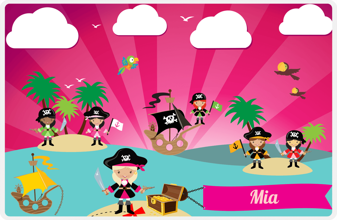 Personalized Pirate Placemat - Girl Pirate with Sword VII - Blonde Girl -  View