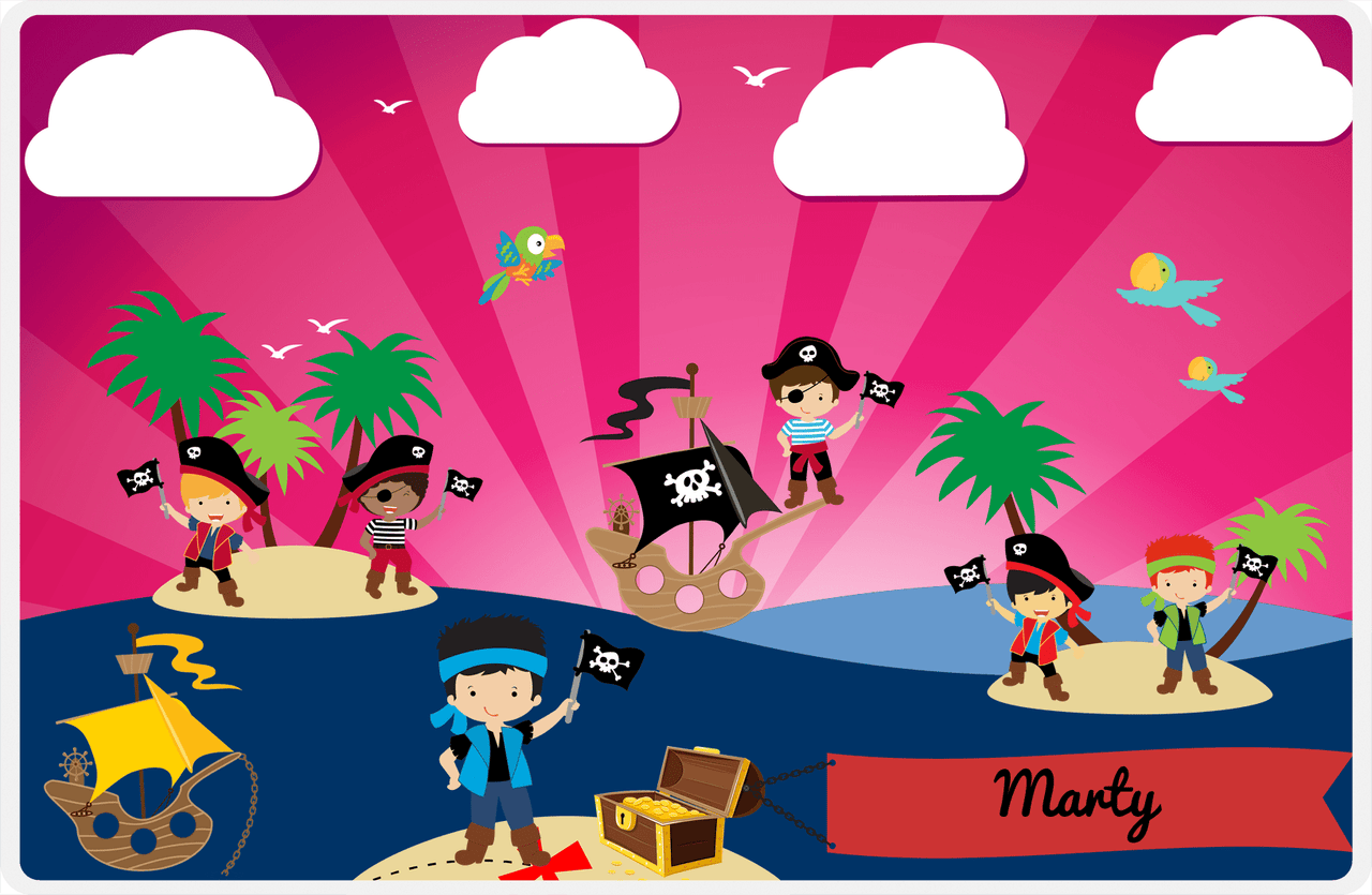 Personalized Pirate Placemat - Boy Pirate with Flag VII - Black Hair Boy -  View