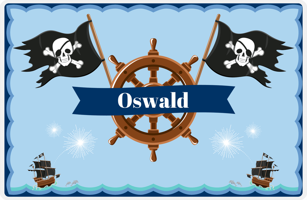 Personalized Pirate Placemat - Ocean Ships - Blue Banner -  View