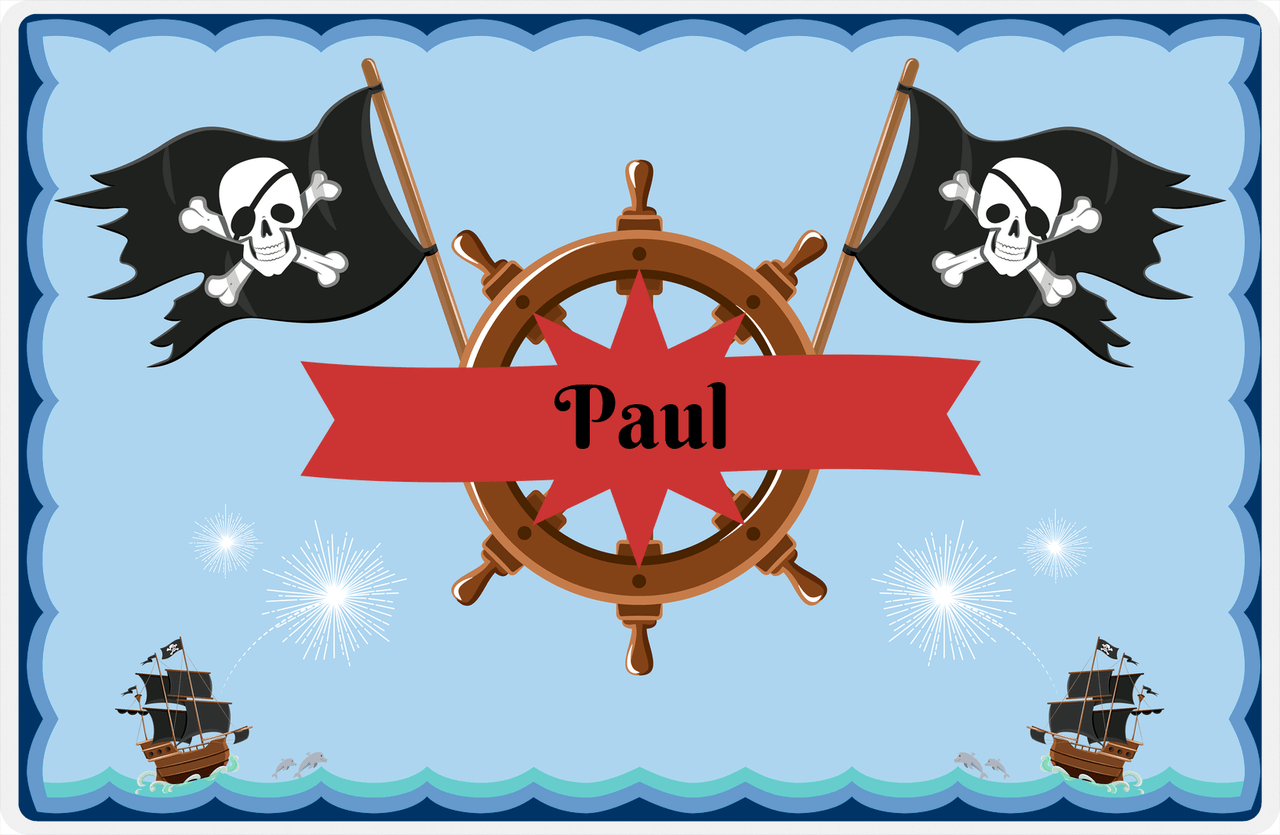 Personalized Pirate Placemat - Ocean Ships - Red Star Banner -  View