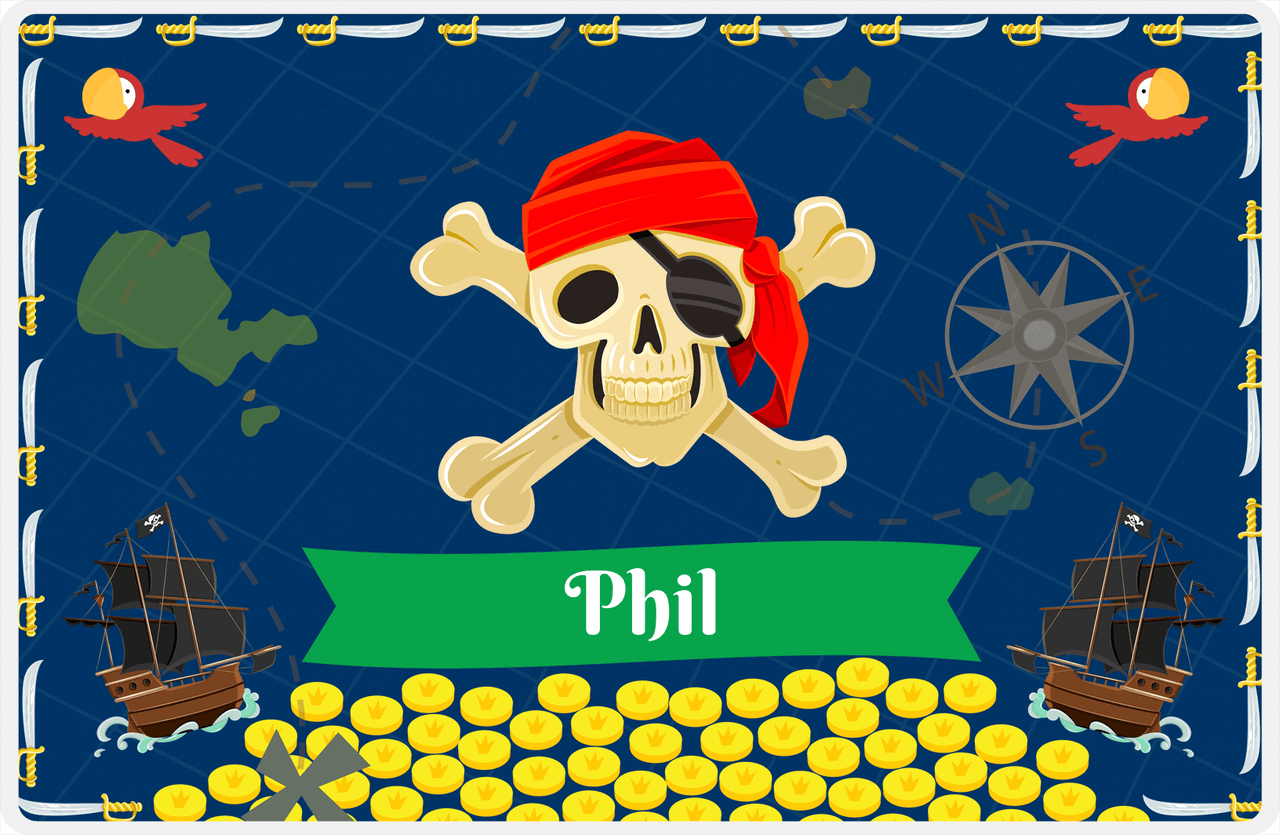 Personalized Pirate Placemat - Treasure Map - Red Bandana -  View