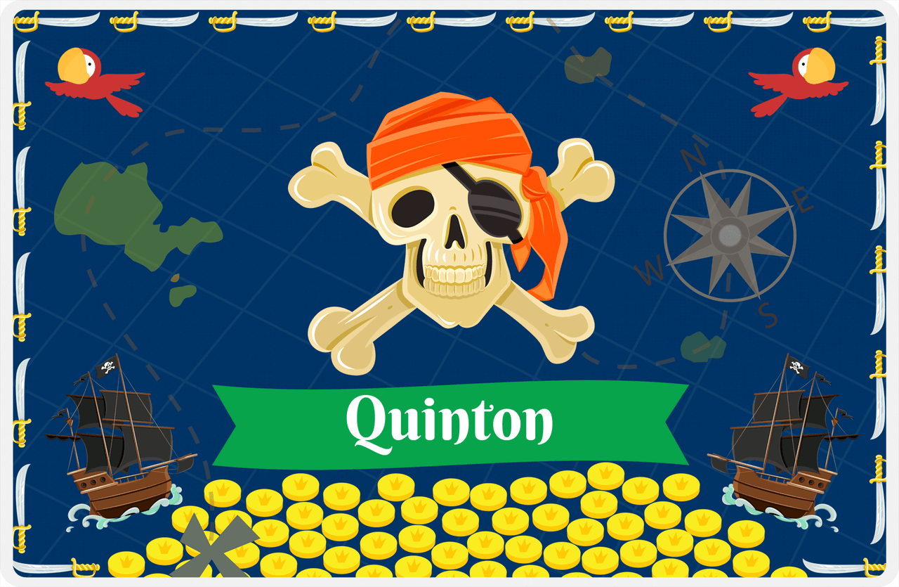 Personalized Pirate Placemat - Treasure Map - Orange Bandana -  View