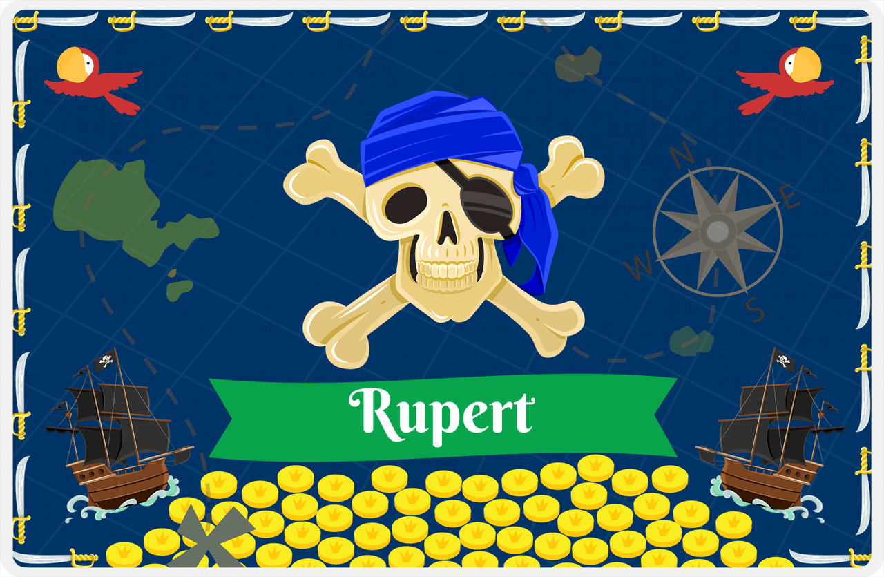 Personalized Pirate Placemat - Treasure Map - Blue Bandana -  View