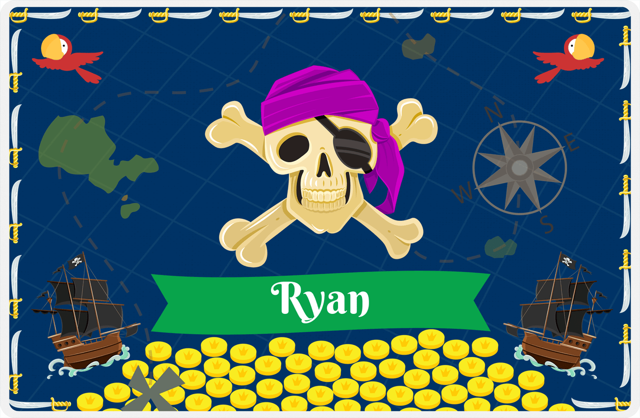 Personalized Pirate Placemat - Treasure Map - Purple Bandana -  View