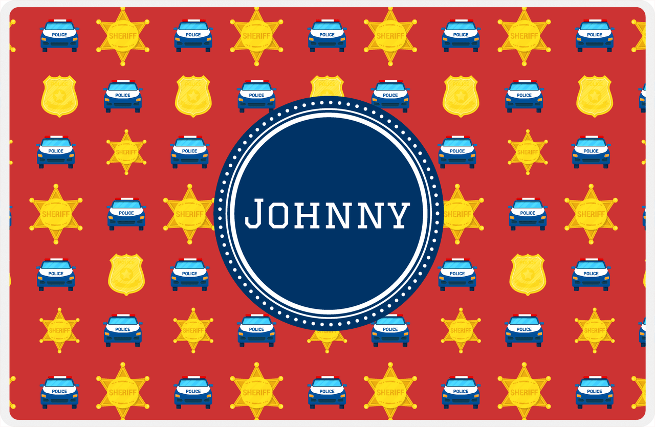 Personalized Police Placemat X - Red Background - Circle Nameplate -  View