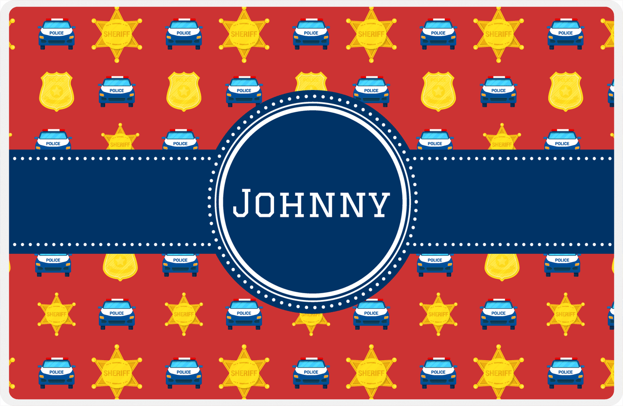 Personalized Police Placemat X - Red Background - Circle Ribbon Nameplate -  View