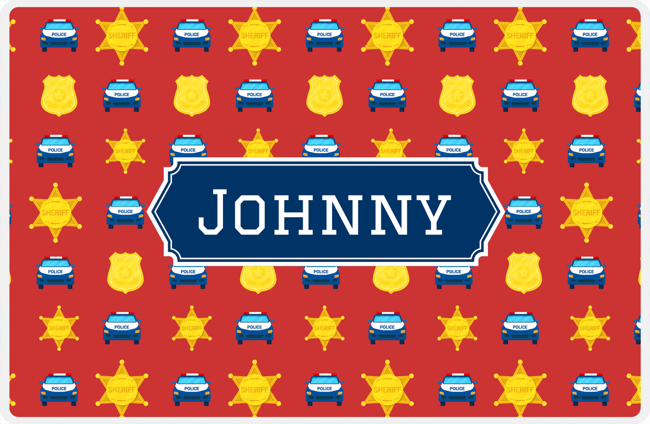 Personalized Police Placemat X - Red Background - Decorative Rectangle Nameplate -  View