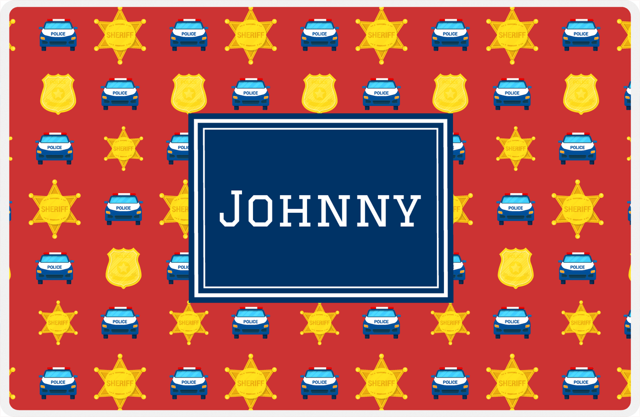 Personalized Police Placemat X - Red Background - Rectangle Nameplate -  View