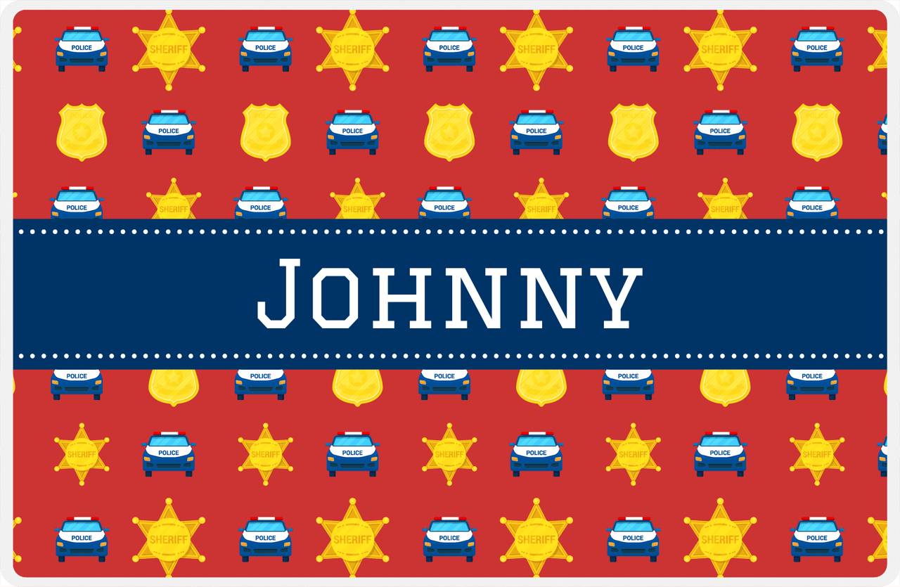 Personalized Police Placemat X - Red Background - Ribbon Nameplate -  View