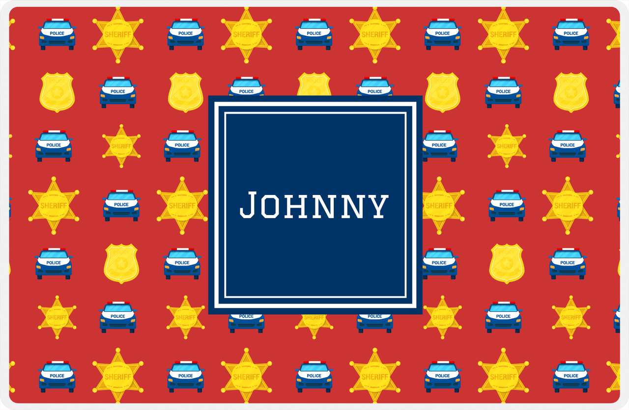 Personalized Police Placemat X - Red Background - Square Nameplate -  View