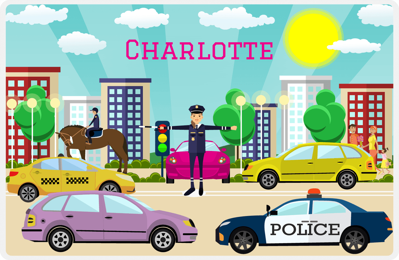 Personalized Police Placemat II - Traffic Director - Brunette Woman Cop -  View