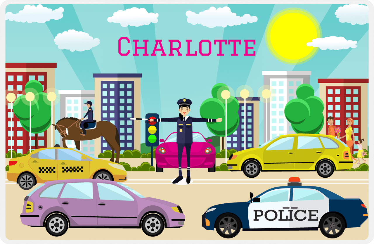 Personalized Police Placemat II - Traffic Director - Asian Woman Cop -  View