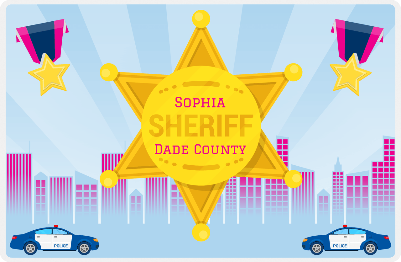 Personalized Police Placemat IV - City Sheriff - Blue Background -  View