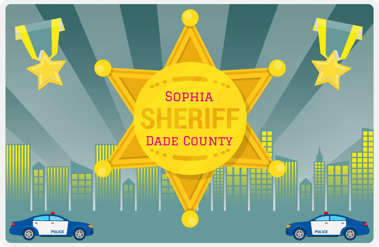 Personalized Police Placemat IV - City Sheriff - Teal Background -  View