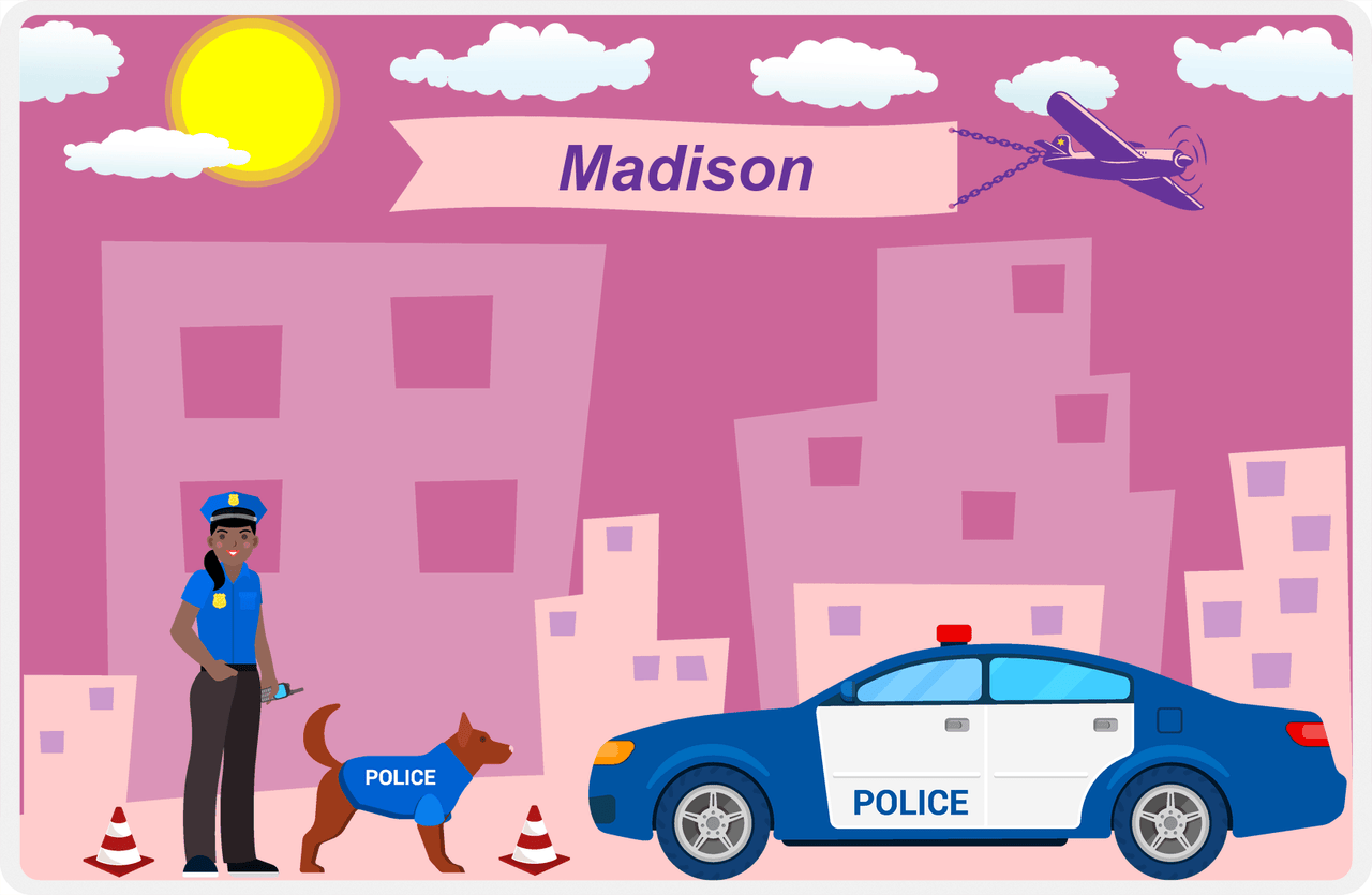 Personalized Police Placemat VII - K9 Unit - Black Woman Cop II -  View